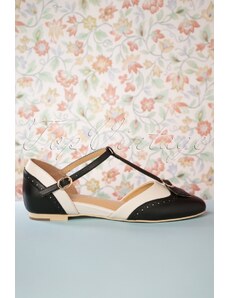 Charlie Stone Parisienne Flache Schuhe mit T-Strap in Schwarz und Creme
