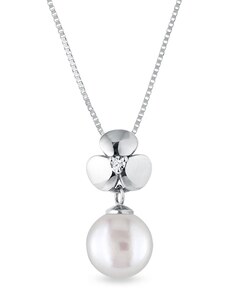 Blumen Halskette mit Perle und Diamant KLENOTA K0635022