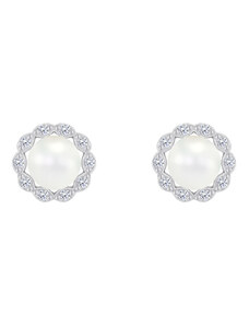 Eppi Silberne Halo-Ohrringe mit Diamanten und Perlen Desten
