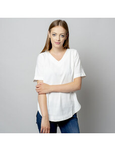 Willsoor Damen T-Shirt in weiß mit Leinenzusatz 10908