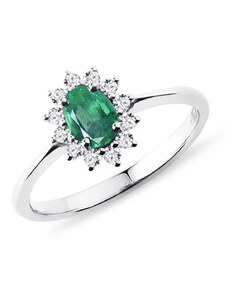 Smaragdring mit Diamant im Brillantschliff aus Weißgold KLENOTA K0206072
