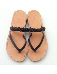 Grecian Sandals Black Braided Leather Sandals