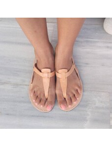 Grecian Sandals Natural Minimal T-bar Leather Sandals