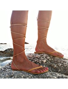 Grecian Sandals Lace Up Leather Flip Flops - Multiple Colors