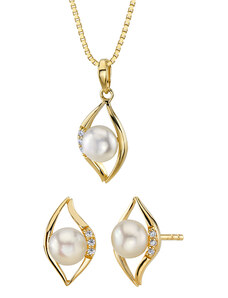 Eppi Goldene Schmuckkollektion mit weißen Perlen und Zirkonia Medea