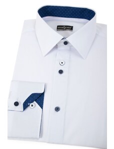 Avantgard Weißes Slim Hemd mit blauen Accessoires langen Ärmeln
