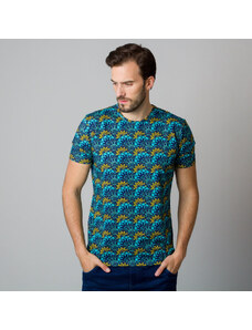 Willsoor Herren-T-Shirt mit türkisfarbenem Blumenmuster 11800