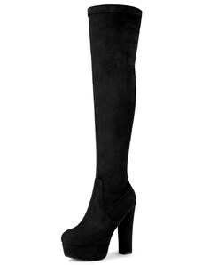 Allegra K Overknee-Stiefel mit Plateau und Blockabsatz für Damen Schwarz 38