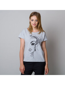 Willsoor Damen T-shirt in Grau mit schwarzem Aufdruck 11944