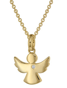 trendor Engel Anhänger mit Diamant Gold 585 + plattierte Silberkette 39401-42, 42 cm