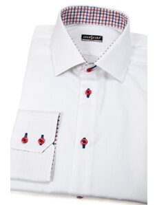 Avantgard Weiß Slim-Fit-Hemd mit roten Knöpfen