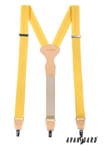 Avantgard Gelbe Dreipunkt-Hosenträger mit beiges Leder und Clipverschluss