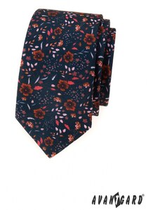 Avantgard Dunkelblaue schmale Krawatte mit Blumenmuster