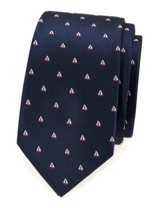 Avantgard Blaue, schmale Krawatte mit Segelbootmuster