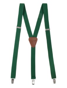 Avantgard Hosenträger in Y-Form mit Clips Smaragdgrün dunkelbraunes Leder