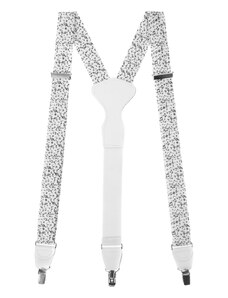 Avantgard Weiße Stoff-Hosenträger mit Notenmuster, weißem Leder und Metallclips