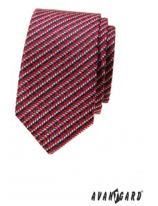 Avantgard Rote schmale Krawatte mit blau-weißem Muster