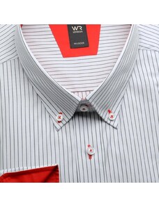 Männer Klassisches Hemd Willsoor weiß grau rot gestreift