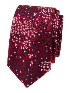 Avantgard Burgunderrote schmale Krawatte mit Blumenmuster
