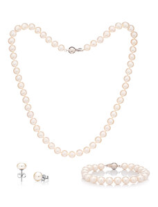 Buka Jewelry Perlenset Mutiara Tiga MM (Perlenarmband, Halskette, Steckohrringe - weiss)