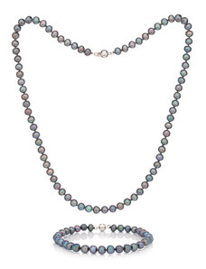 Buka Jewelry Perlenset Armband und Halskette schwarz 6 AA