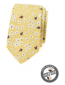 Avantgard Gelbe schmale Krawatte aus Baumwolle mit weißen Blumen