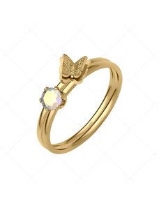 BALCANO - Papillon / Zweiteiliger 18K Vergoldeter Ring mit Schmetterling und Zirkonia Edelstein