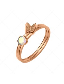 BALCANO - Papillon / Zweiteiliger 18K Rosévergoldeter Ring mit Schmetterling und Zirkonia Edelstein