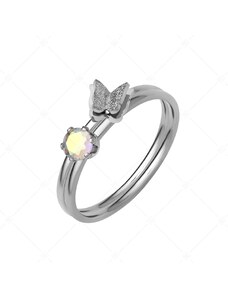 BALCANO - Papillon / Zweiteiliger Ring mit Schmetterling und Zirkonia Edelstein