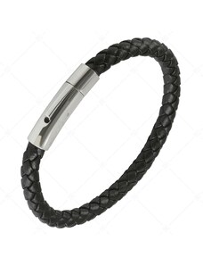 BALCANO - Trenzado / Geflochtenes Leder armband mit zylindrischer Schließe aus Edelstahl
