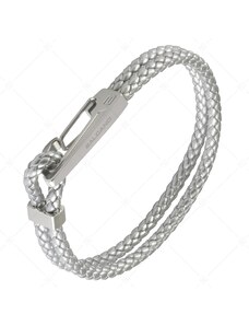 BALCANO - Enzo / Silbernes, doppelt geflochtenes Leder armband mit einzigartigem Verschluss aus Edelstahl