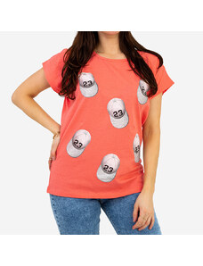 NAMSO Coral Damen-T-Shirt mit Glitzer und Aufdruck - Kleidung - Koralle