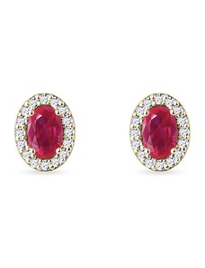 Halo Ohrringe aus Gelbgold mit Rubinen und Diamanten KLENOTA K0185103