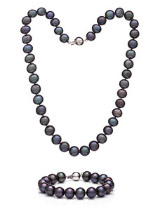 Buka Jewelry Mutiara Perlen Set 9,5 AA (Armband und Perlenkette) - dunkel