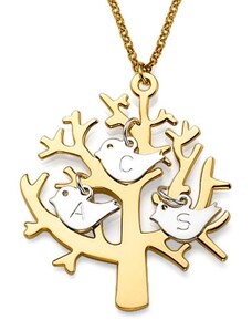 Personalisiertekette.De Gold überzogene Baum Halskette mit 0,925 Silber Erste Vögel