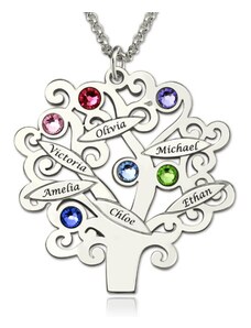 Personalisiertekette.De Gravierte Familie Baum Halskette mit GLÜCKSSTEIN Sterling Silber