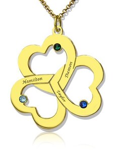 Personalisiertekette.De Geburtsstein Triple Herz Halskette mit eingraviertem Namen in 18 karätigem Gold überzogen