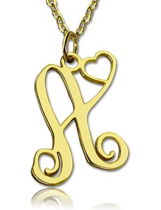 Personalisiertekette.De Eine personifizierte Initiale mit Herz Monogramm Halskette in 18 Karat Solid Gold