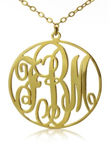 Personalisiertekette.De Solid Gold Vine Schrift Kreis Initialen Monogramm Halskette 18ct