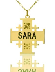 Personalisiertekette.De Gold Silber 925 Jerusalem Kreuz Name Halskette