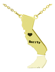 Personalisiertekette.De California State geformte Halskette mit Herz Namen Gold überzogen