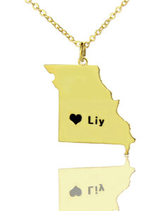 Personalisiertekette.De Benutzerdefinierte Missouri State Shaped Halskette mit Herz Namen Gold überzogen