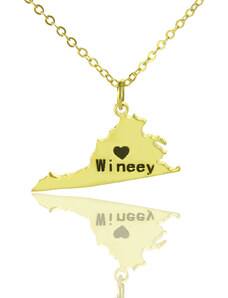 Personalisiertekette.De Virginia State USA Karte Halskette mit Herz Namen Gold überzogen