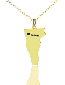 Personalisiertekette.De Benutzerdefinierte Vermont State USA Karte Halskette mit Herz Namen Gold überzogen