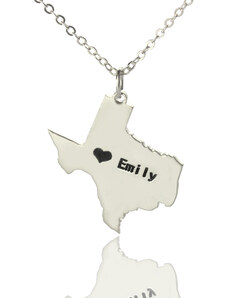Personalisiertekette.De Texas State USA Karte Halskette mit Herz Namen Silber
