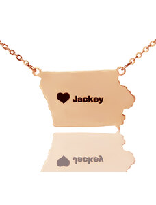 Personalisiertekette.De Iowa State USA Karte Halskette mit Herz Namen Rose Gold