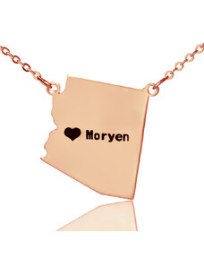Personalisiertekette.De Benutzerdefinierte Arizona State geformte Halskette mit Herz Namen Rose Gold