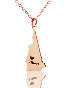 Personalisiertekette.De Benutzerdefinierte Staat New Hampshire Shaped Halskette mit Herz Namen Rose Gold