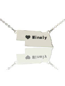 Personalisiertekette.De Individuelle Nebraska State Shaped Halskette mit Herz Namen Silber
