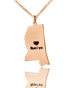 Personalisiertekette.De Mississippi State Shaped Halskette mit Herz Namen Rose Gold